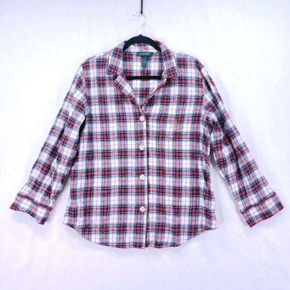 Lauren Ralph Lauren Red Plaid Cotton Flannel Sleepwear Pajama Top n Pants Set XL - Picture 3 of 16